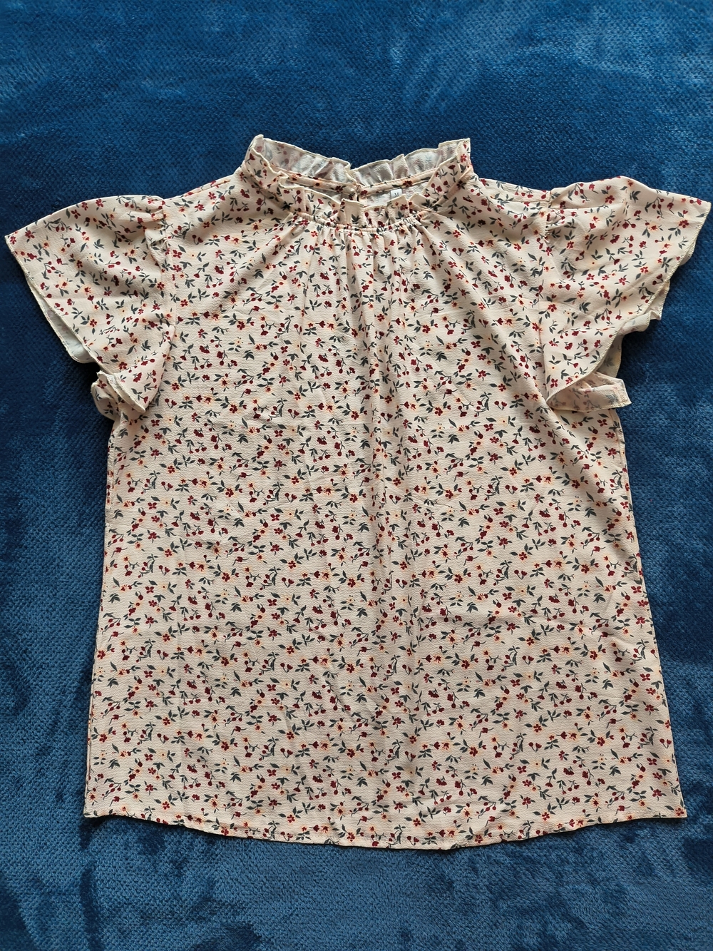 Women's Cream Floral Ruffle Neck Top